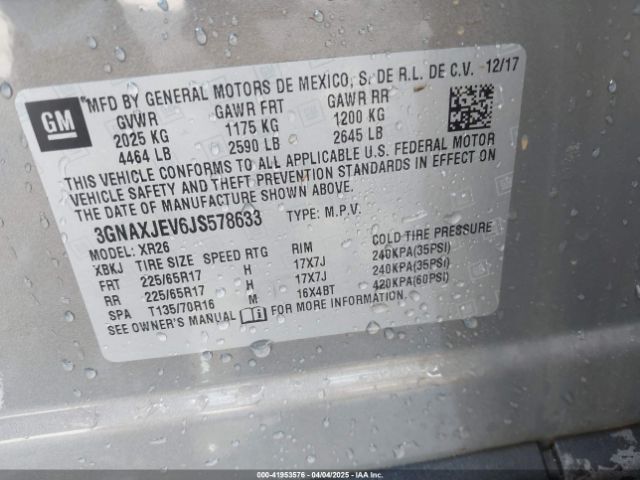 3GNAXJEV6JS578633 Chevrolet EQUINOX LT