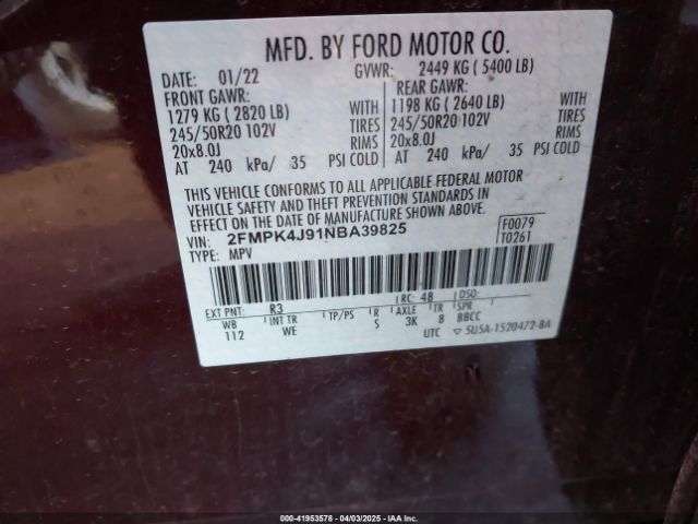 2FMPK4J91NBA39825 Ford Edge St-line