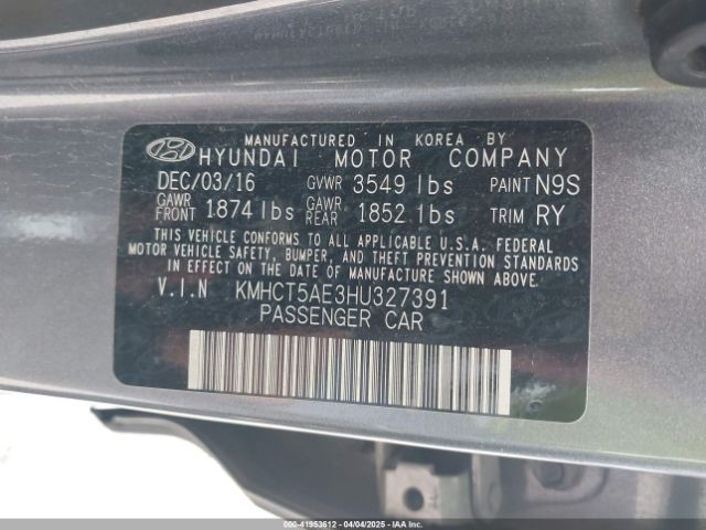 KMHCT5AE3HU327391 Hyundai ACCENT SE
