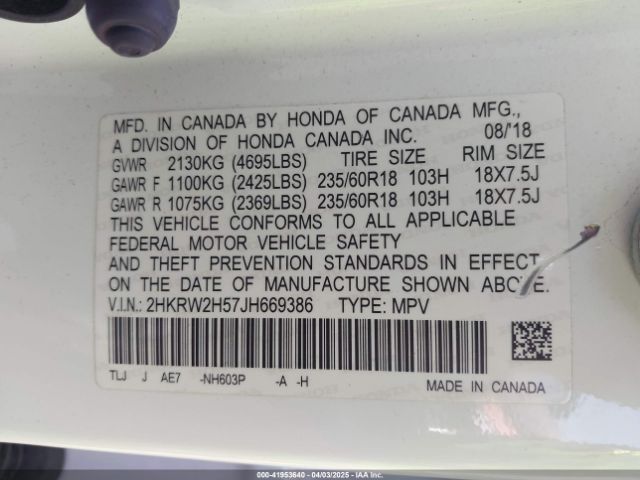 2HKRW2H57JH669386 Honda CR-V EX