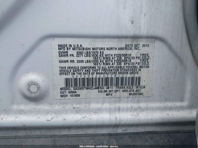 4A4AR3AU4EE013172 Mitsubishi Outlander Sport Es