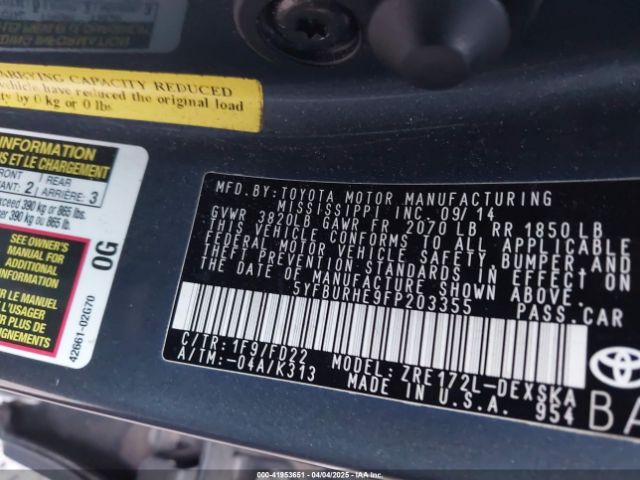 5YFBURHE9FP203355 Toyota Corolla S