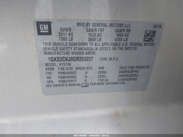 1GKS2CKJ8GR353297 GMC l86 - sidi, vvt, afm, e85 max, alum