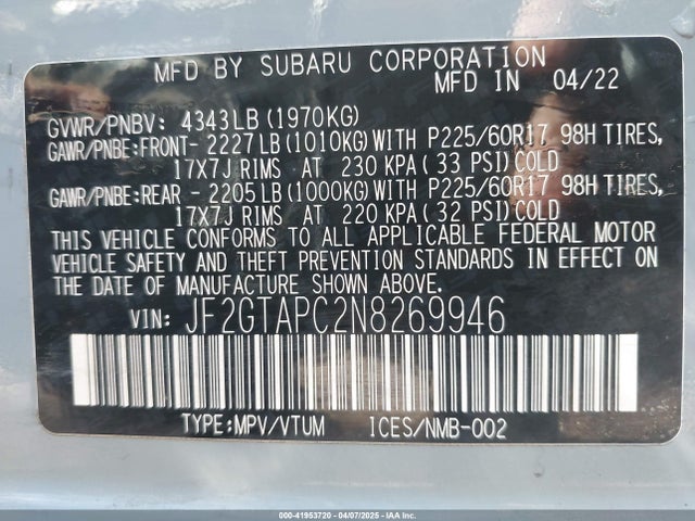 JF2GTAPC2N8269946 Subaru Crosstrek Premium