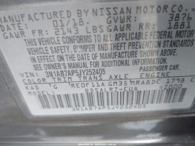 3N1AB7AP5JY252405 Nissan SENTRA SR