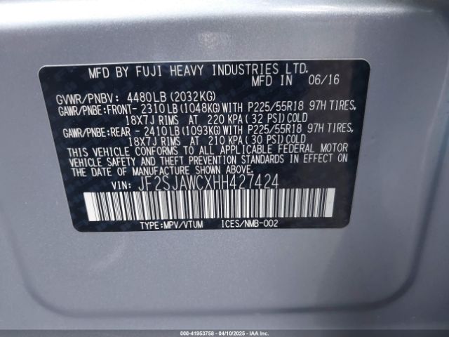 JF2SJAWCXHH427424 Subaru Forester 2.5i Touring