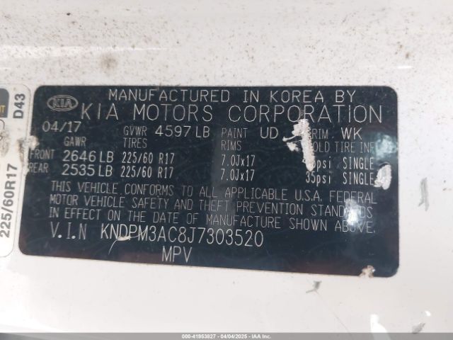 KNDPM3AC8J7303520 KIA Sportage Lx