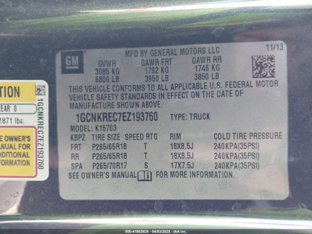 1GCNKREC7EZ193760 Chevrolet Silverado 1500 2lt