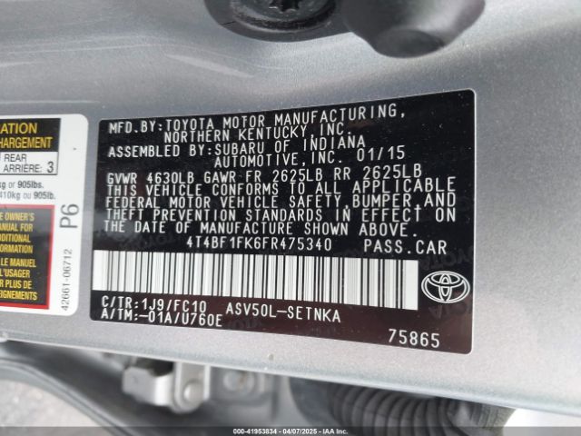 4T4BF1FK6FR475340 Toyota CAMRY LE