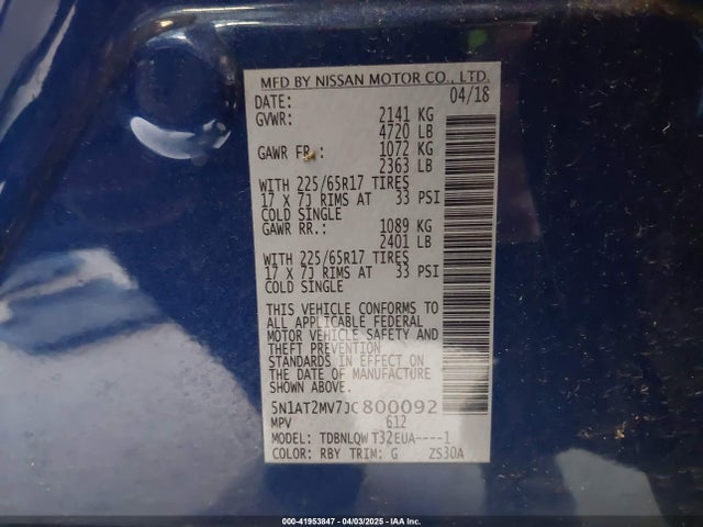 5N1AT2MV7JC800092 Nissan ROGUE SV
