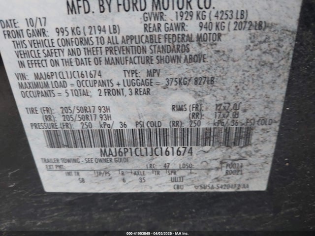 MAJ6P1CL1JC161674 Ford 2018