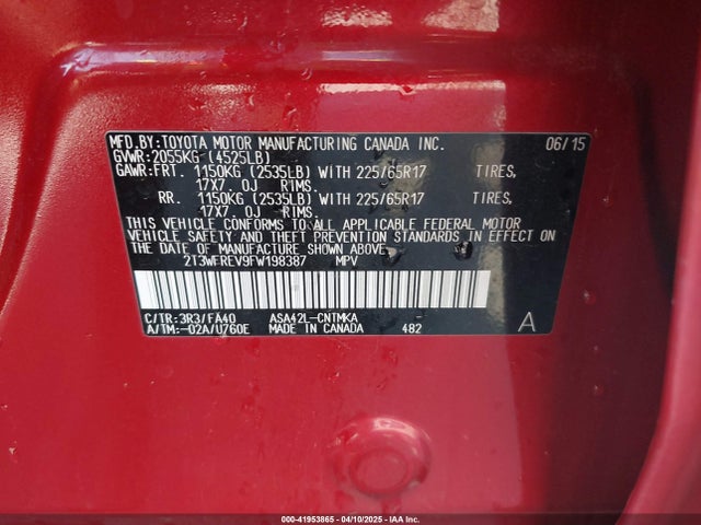 2T3WFREV9FW198387 Toyota Rav4 Xle