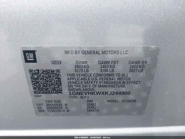 1GNEVHKWXKJ244900 Chevrolet Traverse 3lt