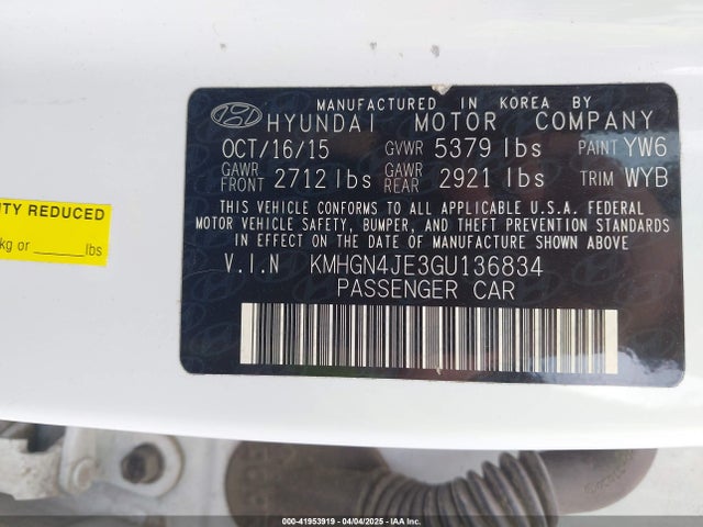KMHGN4JE3GU136834 Hyundai Genesis 3.8