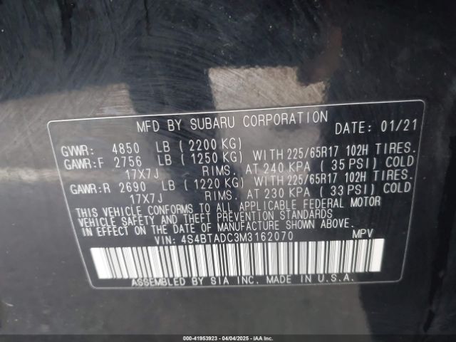 4S4BTADC3M3162070 Subaru Outback Premium