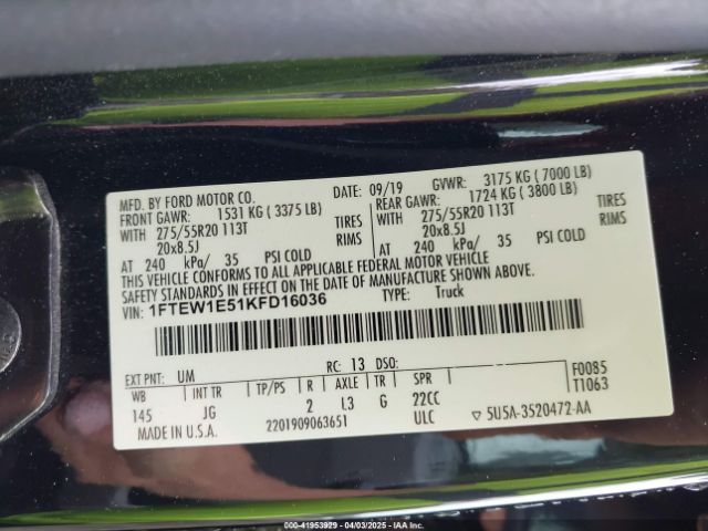 1FTEW1E51KFD16036 Ford F-150 Xl