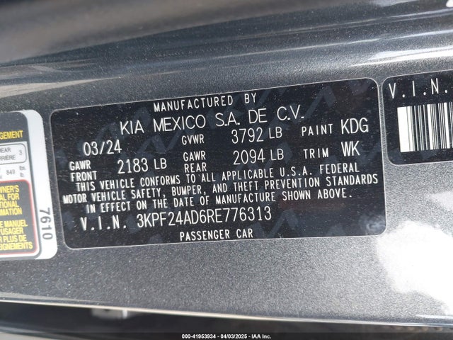 3KPF24AD6RE776313 KIA Forte Lxs