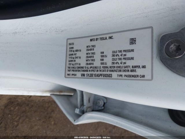 5YJ3E1EA5PF593503 Tesla Model 3 Rear-wheel Drive