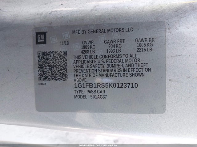 1G1FB1RS5K0123710 Chevrolet Camaro 1lt