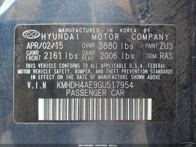 KMHDH4AE9GU517954 Hyundai dohc mpi nu