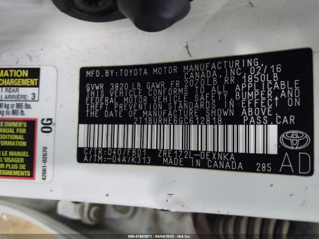 2T1BURHE6GC612818 Toyota Corolla Le Plus
