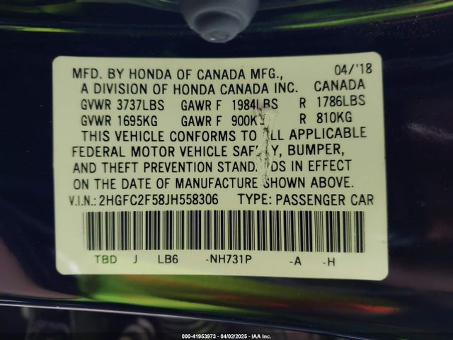 Honda Civic Lx 2018 2HGFC2F58JH558306 Image 9