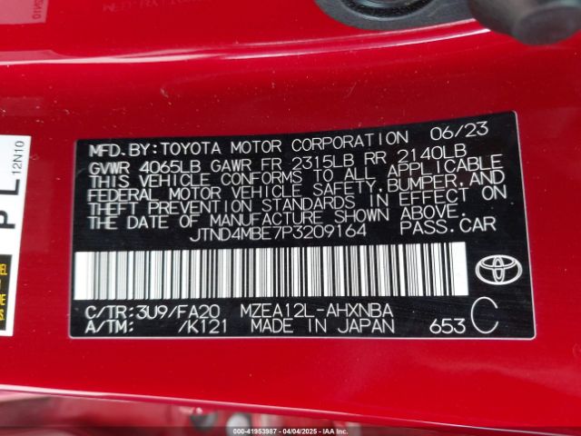 JTND4MBE7P3209164 Toyota COROLLA SE