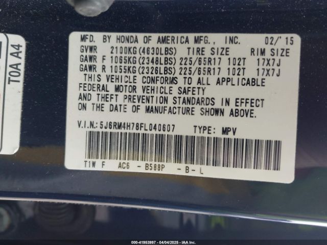 5J6RM4H78FL040607 Honda Cr-v Ex-l
