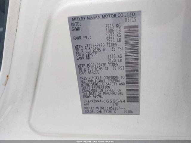 5N1AR2MM4FC659544 Nissan Pathfinder Platinum