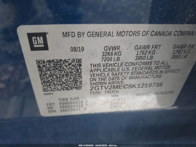 2GTV2MEC5K1219716 GMC Sierra 1500 Limited Sle