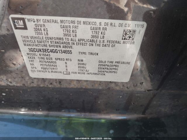 3GCUKSEC4GG134655 Chevrolet Silverado 1500 1lz