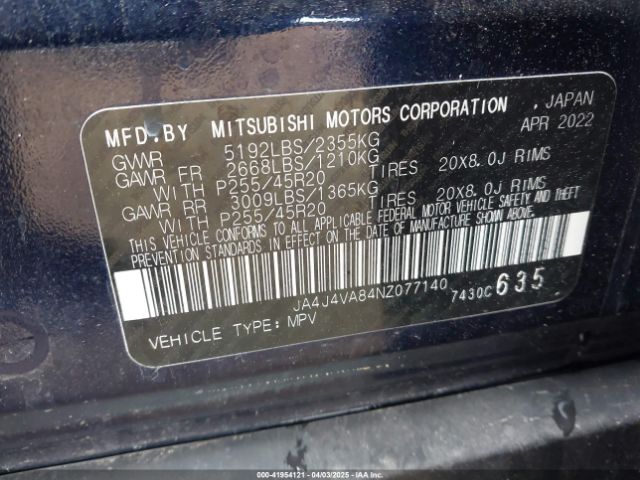 2022 MITSUBISHI OUTLANDER JA4J4VA84NZ077140 Photo 8