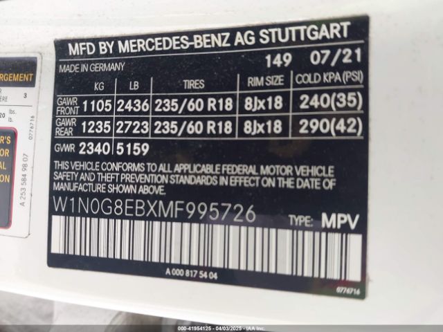 W1N0G8EBXMF995726 Mercedes-Benz Glc 300 4matic Suv