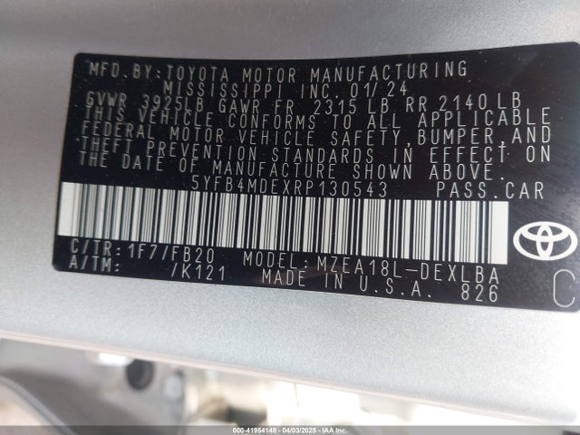 5YFB4MDEXRP130543 Toyota COROLLA LE