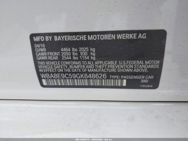 WBA8E9C59GK648626 BMW 328I