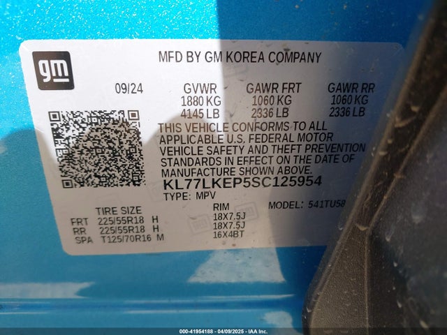 KL77LKEP5SC125954 Chevrolet Trax Fwd Activ