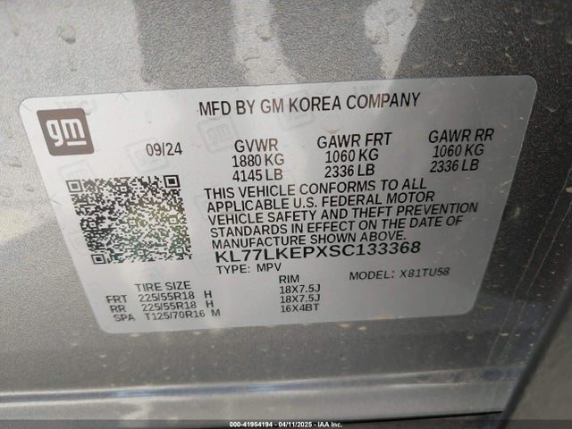 KL77LKEPXSC133368 Chevrolet lbp