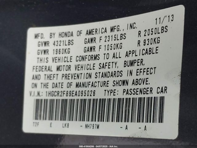 1HGCR2F89EA095026 Honda Accord Ex-l