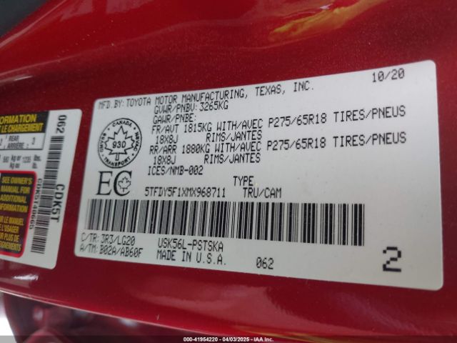 2021 TOYOTA TUNDRA 5TFDY5F1XMX968711 Photo 8