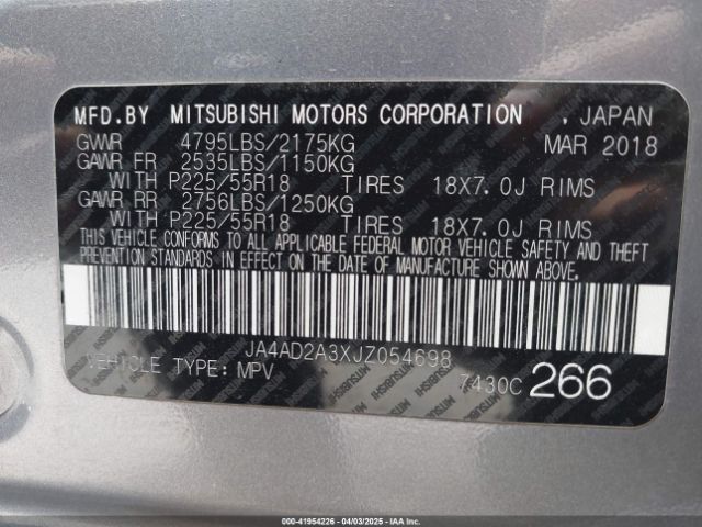 2018 MITSUBISHI OUTLANDER JA4AD2A3XJZ054698 Photo 8