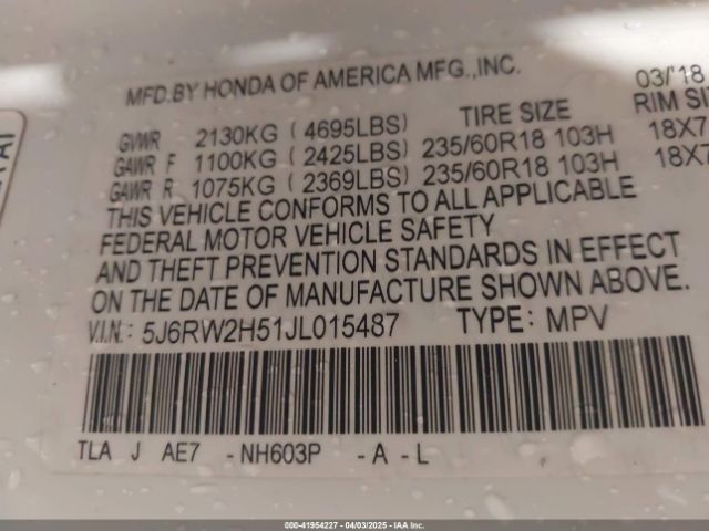 5J6RW2H51JL015487 Honda CR-V EX
