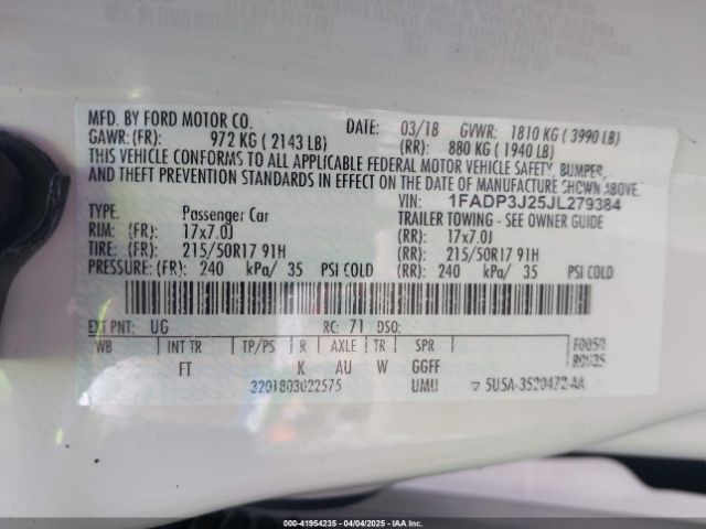 1FADP3J25JL279384 Ford Focus Titanium