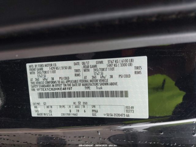 1FTEX1C82HKE48197 Ford F-150 Xl