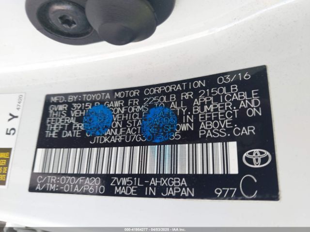 JTDKARFU7G3013485 Toyota Prius Three