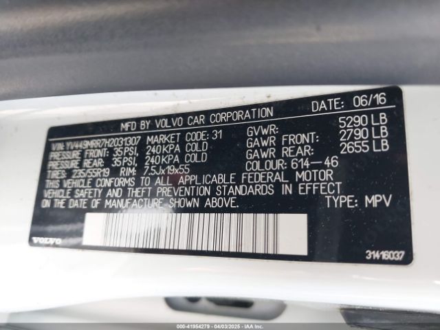 YV449MRR7H2031307 Volvo Xc60 T6 Dynamic