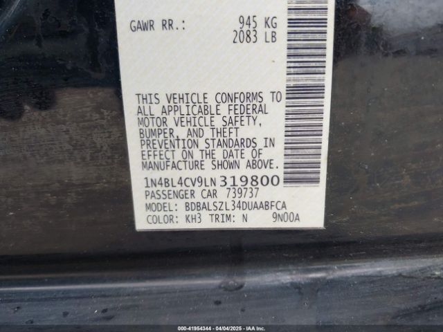 1N4BL4CV9LN319800 Nissan Altima Sr Fwd