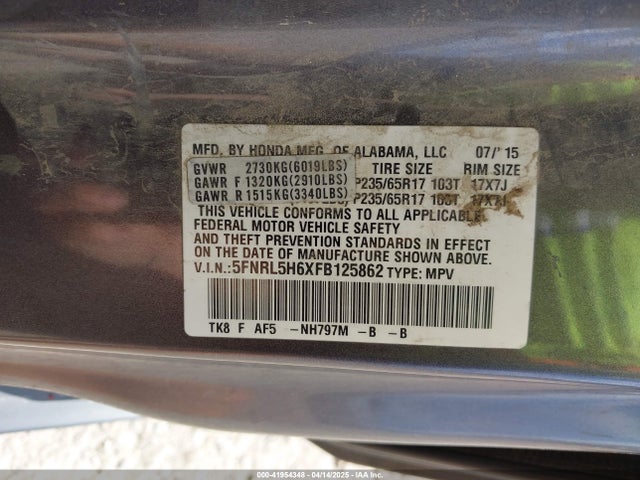 5FNRL5H6XFB125862 Honda Odyssey Ex-l