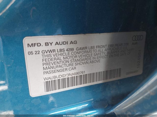 WAUBUDGY3NA090761 Audi A3 Premium Plus 40 Tfsi Front-wheel Drive S Tronic