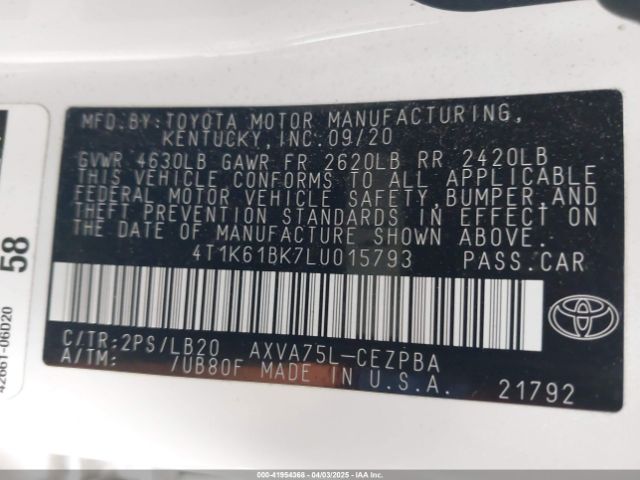 4T1K61BK7LU015793 Toyota Camry Xse Awd