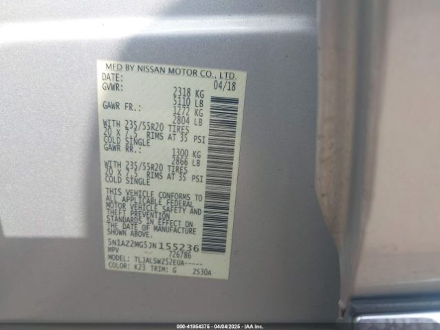 5N1AZ2MG5JN155236 Nissan Murano Platinum